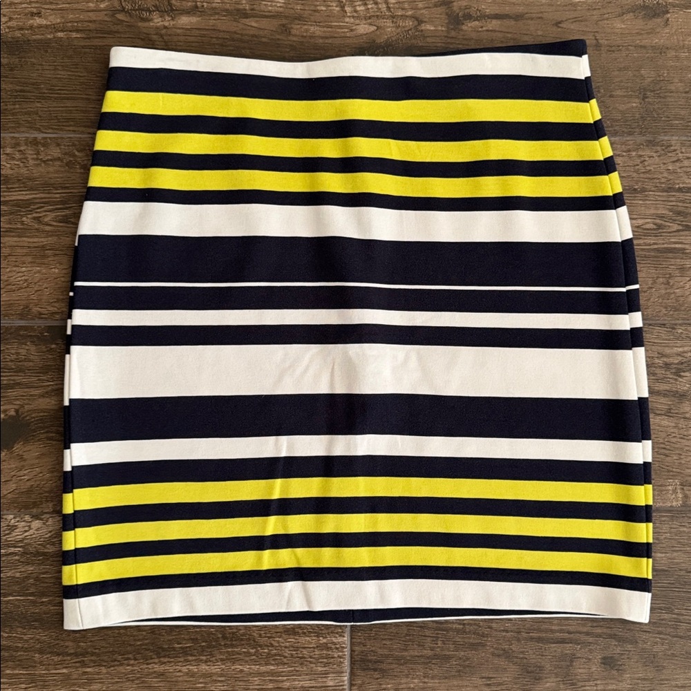 Ann Taylor Navy + Chartreuse Striped Pencil Skirt